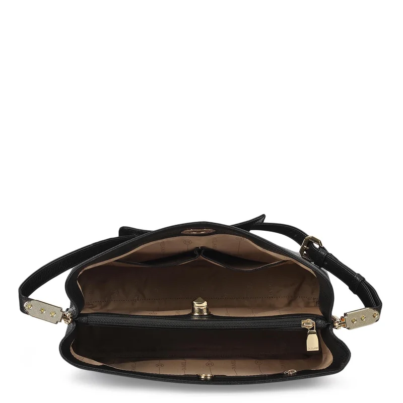 Da Milano Black Medium Wax Leather Shoulder Bag - Black for Women | Best Price UAE